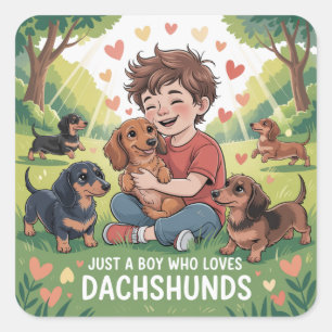 Just A Boy Who Loves Dachshunds Square Sticker