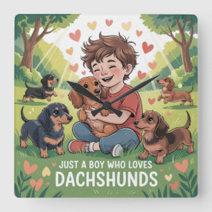 Just A Boy Who Loves Dachshunds Square Wall Clock