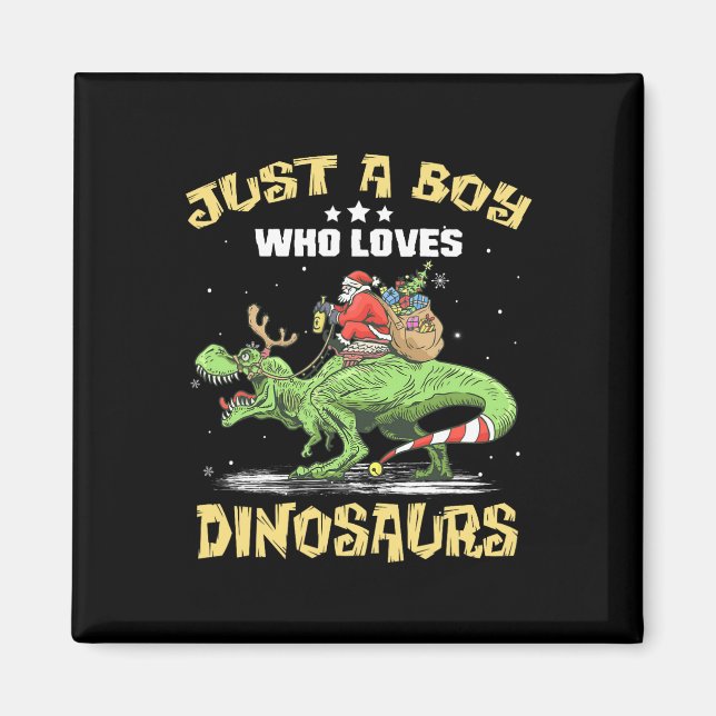 Just A Boy Who Loves Dinosaurs Merry Christmas Paj Magnet (Front)