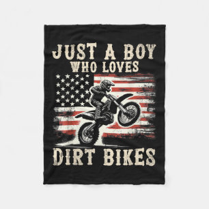 Just A Boy Who Loves Dirt Bikes American Flag Moto Fleece Blanket