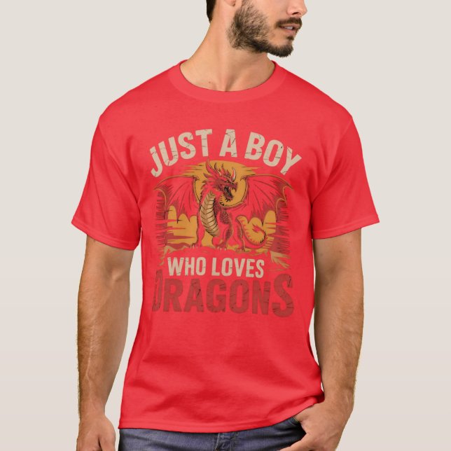 Just a Boy Who Loves Dragons Cool Medieval Dragon  T-Shirt (Front)