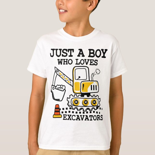 Just A Boy Who Loves Excavators Construction T-Shirt (Front)