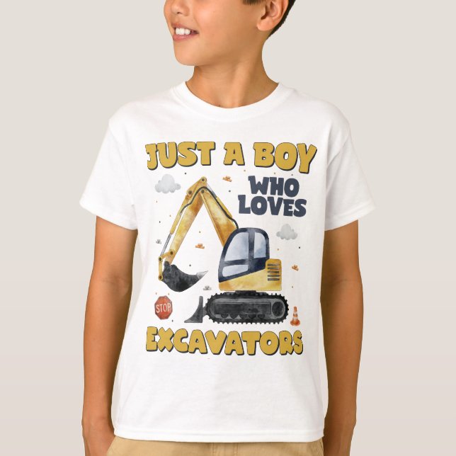 Just A Boy Who Loves Excavators Construction T-Shirt (Front)