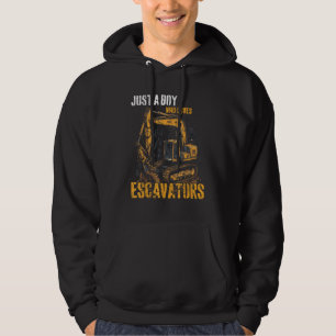 Just A Boy Who Loves Excavators Kids Construction Hoodie