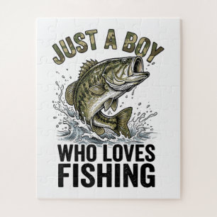 Just A Boy Who Loves Fishing Bass Jigsaw Puzzle