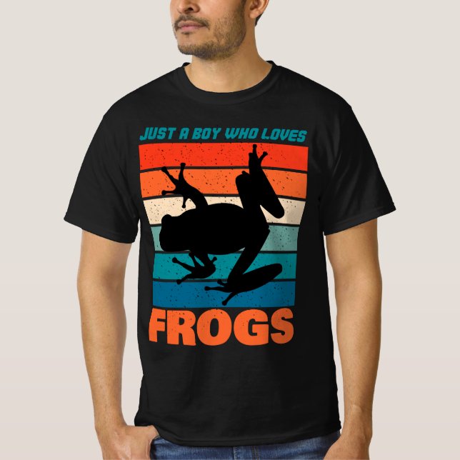 Just A Boy Who Loves Frogs - Retro Animal T-Shirt (Front)