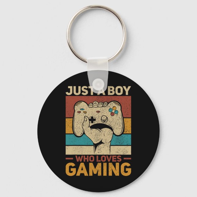 Just A Boy Who Loves Gaming Apparel Video Game Out Key Ring (Front)