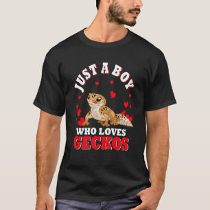 Just A Boy Who Loves Gecko Valentine's Hearts Cute T-Shirt