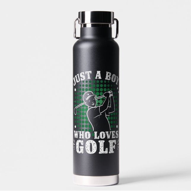 Just a Boy who loves Golf Club Golfer Golfing Water Bottle (Front)