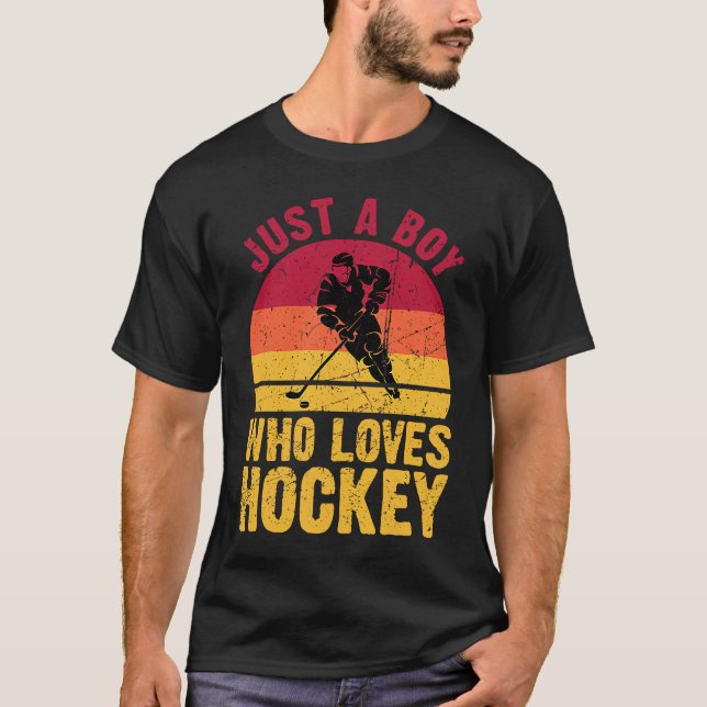 Just A Boy Who Loves Hockey Funny Ice Hockey Frisb T-Shirt (Front)