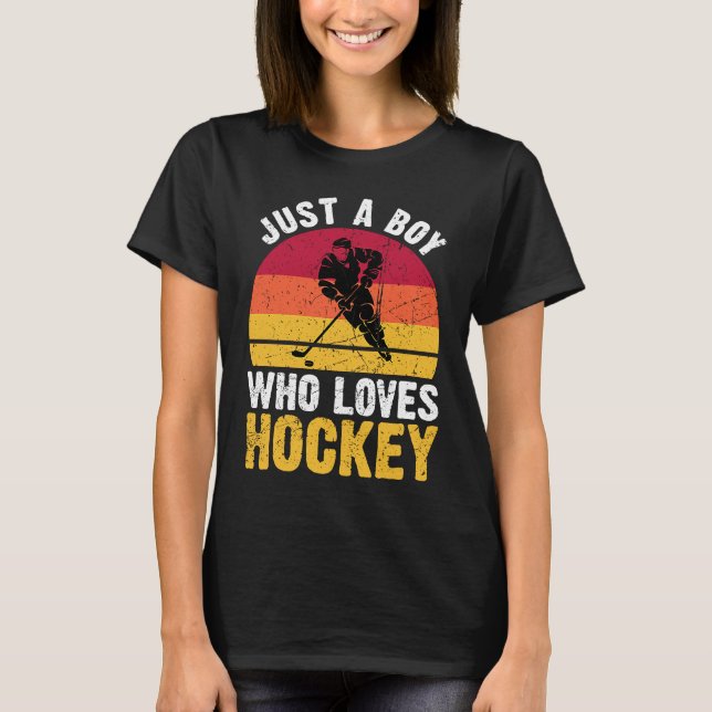 Just A Boy Who Loves Hockey Funny Ice Hockey Frisb T-Shirt (Front)