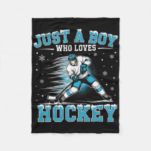 Just A Boy Who Loves Hockey Player Ice Hockey Kids Fleece Blanket