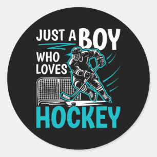 Just A Boy Who Loves Hockey Player Youth Boys Kids Classic Round Sticker