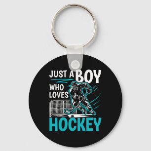 Just A Boy Who Loves Hockey Player Youth Boys Kids Key Ring