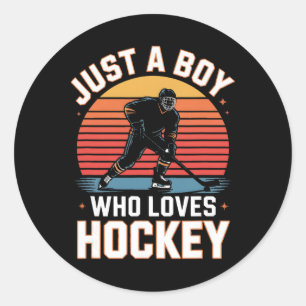 Just A Boy Who Loves Hockey Retro Ice Hockey Playe Classic Round Sticker