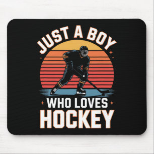 Just A Boy Who Loves Hockey Retro Ice Hockey Playe Mouse Pad
