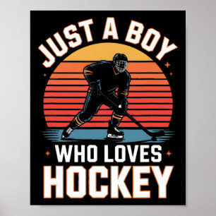 Just A Boy Who Loves Hockey Retro Ice Hockey Playe Poster