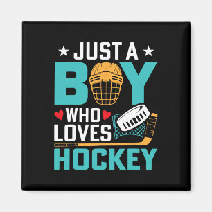 Just A Boy Who Loves Ice Hockey Player Fan Kids Yo Magnet