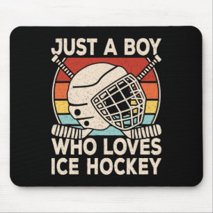 Just A Boy Who Loves Ice Hockey Retro Ice Hockey P Mouse Pad