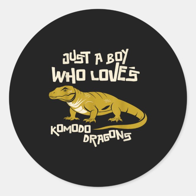 Just A Boy Who Loves Komodo Dragons Reptile Animal Classic Round Sticker (Front)