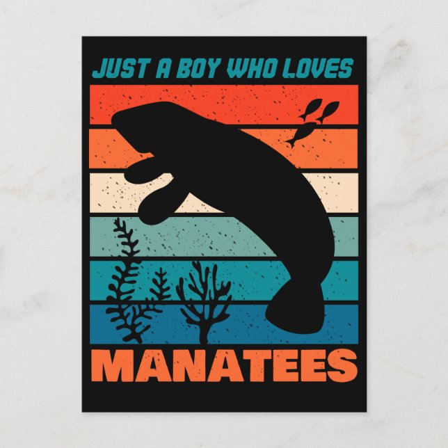 Just A Boy Who Loves Manatees - Retro Animal Postcard (Front)