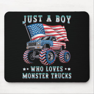 Just A Boy Who Loves Monster Trucks American Flag Mouse Pad