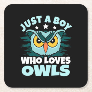 Just A Boy Who Loves Owls Square Paper Coaster