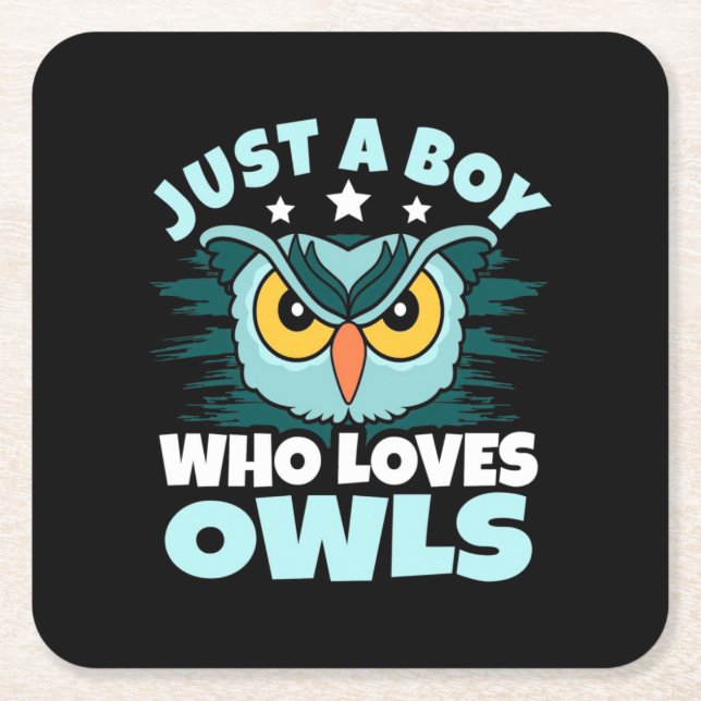 Just A Boy Who Loves Owls Square Paper Coaster (Front)