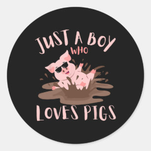Just A Boy Who Loves Pigs Sungles In The Mud Kids  Classic Round Sticker