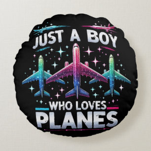 Just A Boy Who Loves Planes Round Cushion