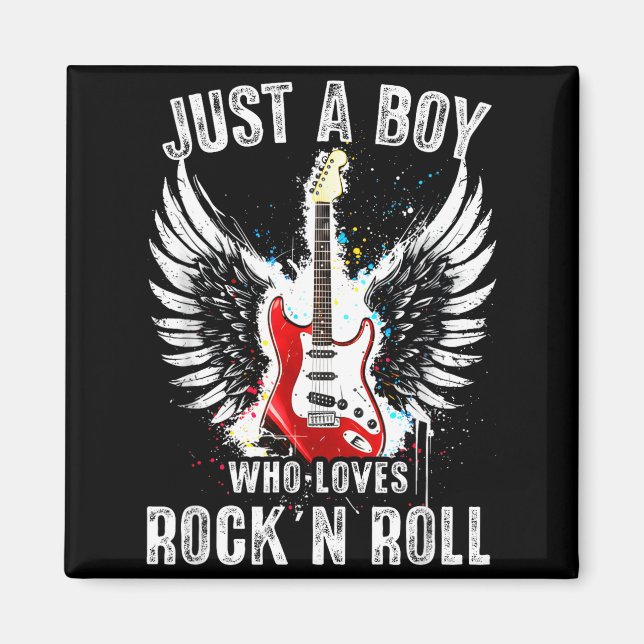 Just A Boy Who Loves Rock And Roll Rock Band Guita Magnet (Front)