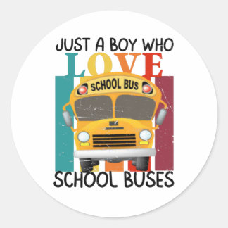 Just a boy who loves school buses classic round sticker