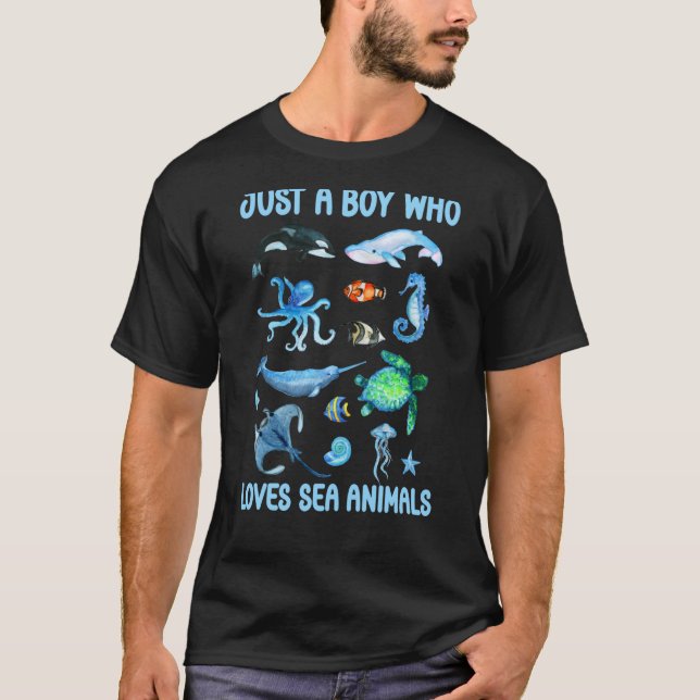 Just A Boy Who Loves Sea Animals Kids Ocean Wildli T-Shirt (Front)