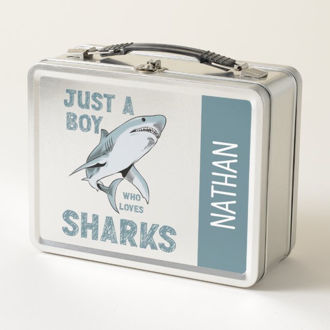 Just a boy who loves Sharks Shark Lover Metal Lunch Box (Front)