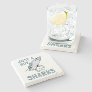 Just a boy who loves Sharks Shark Lover Stone Coaster