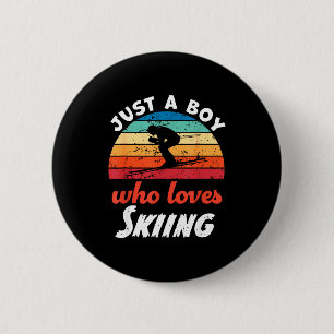 Just a boy who loves skiing kids skiing boys 6 cm round badge
