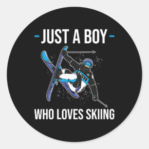 Just A Boy Who Loves Skiing Ski Outfit Nordic Skie Classic Round Sticker