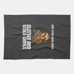 Just A Boy Who Loves Sloths and Video Games Gamer  Tea Towel