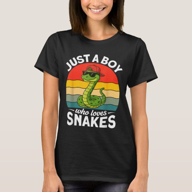Just A Boy Who Loves Snakes Funny Snake Reptile Ki T-Shirt (Front)