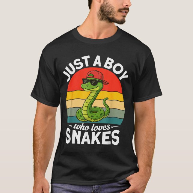 Just A Boy Who Loves Snakes Funny Snake Reptile Ki T-Shirt (Front)