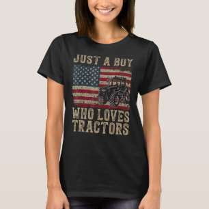 Just A Boy Who Loves Tractors Farm Kid Birthday T-Shirt