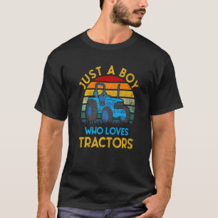 Just A Boy Who Loves Tractors Farm Kids Birthday V T-Shirt