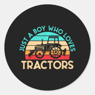 Just A Boy Who Loves Tractors Farmer Classic Round Sticker