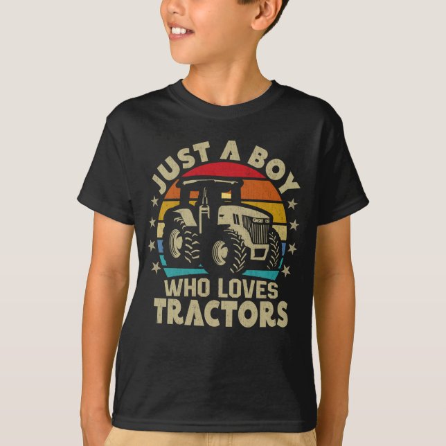 Just a Boy Who Loves Tractors Funny Boys Kids Farm T-Shirt (Front)