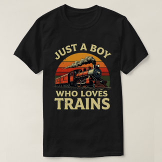 Just A Boy Who Loves Trains Vintage Train Lover  T-Shirt