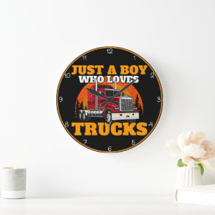 Just a Boy Who Loves Trucks Large Clock