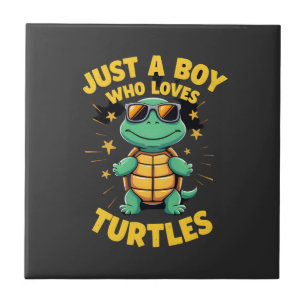Just a boy who loves turtles Children boy (1) Ceramic Tile