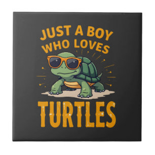 Just a boy who loves turtles Children boy (2) Ceramic Tile