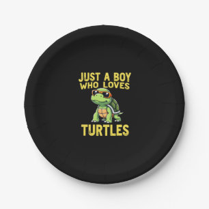 Just a boy who loves turtles Children boy (3) Paper Plate