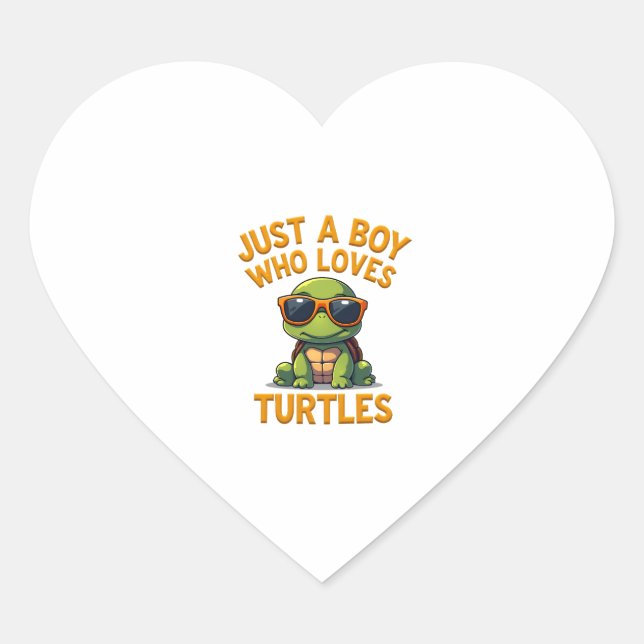 Just a boy who loves turtles Children boy Heart Sticker (Front)